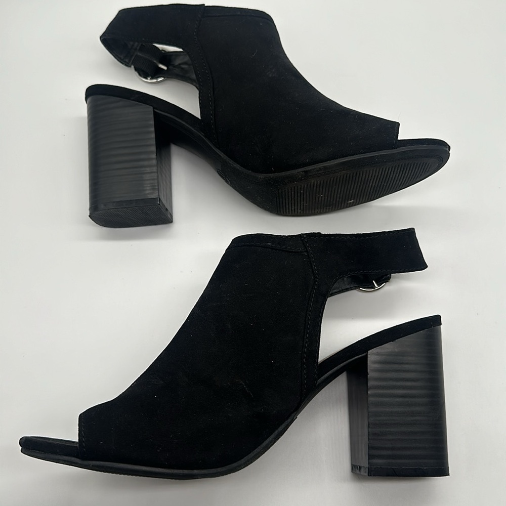 A New Day Rhea Open Toe Block Heels Black Faux Suede Size 11 - Picture 13 of 14